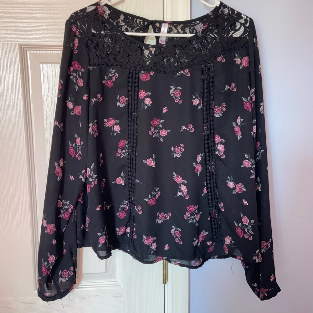 Black and pink floral blouse